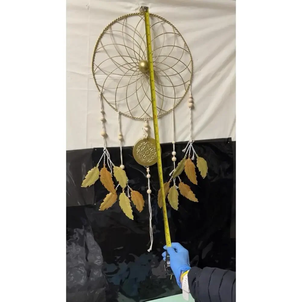 Large Metal Dream Catcher Wall Hanging Gold Feathers Boho‎ Decor 30” Long
